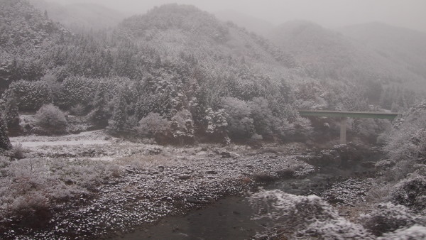 Winter small town view from shinkansen, Japan